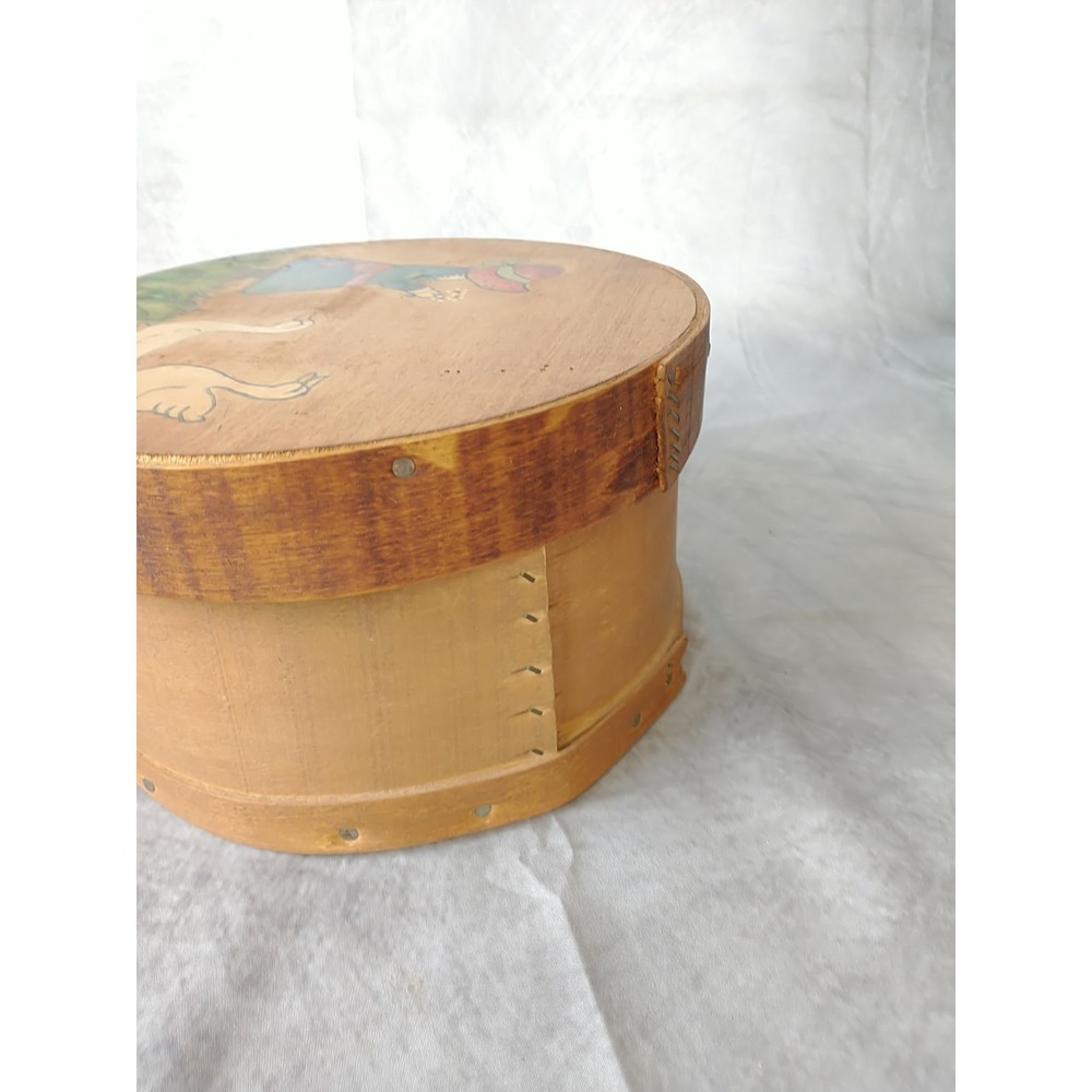 Vintage Hand Painted Wooden Cheese Box Geese Farmhouse bonnet Country - Picture 4 of 16